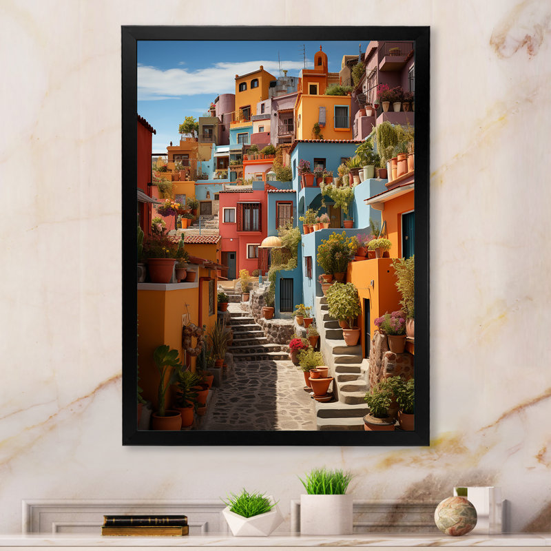 Madeehah Colorful Mexico Colorful Casas This IX sur impression sur toile, H 32 po x l 24 po x P 1 po, Cadre simple noir