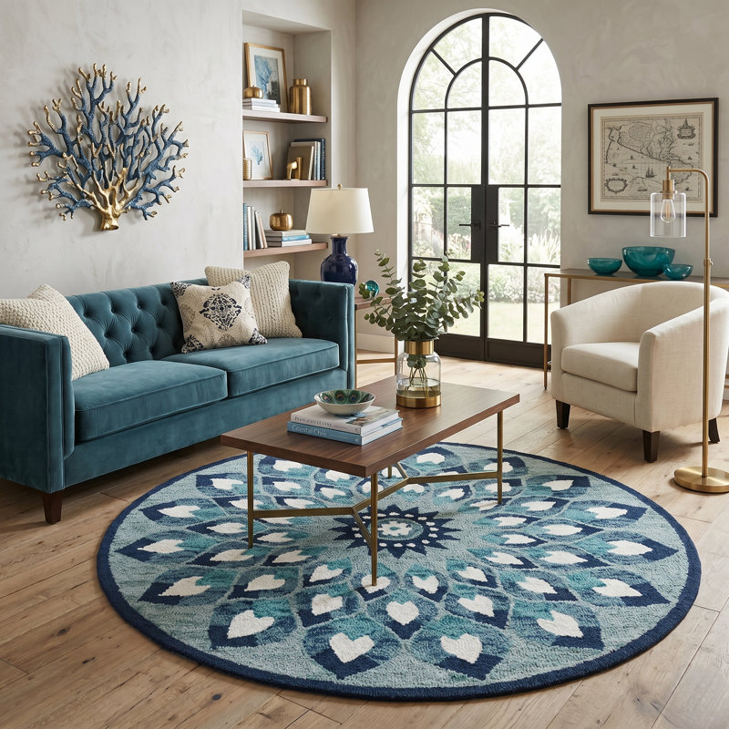 Hand Tufted Wool Floral Indoor Rug, Round 4'