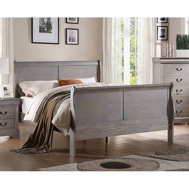 Lit-bateau en bois massif Hemmer, Double, Gris