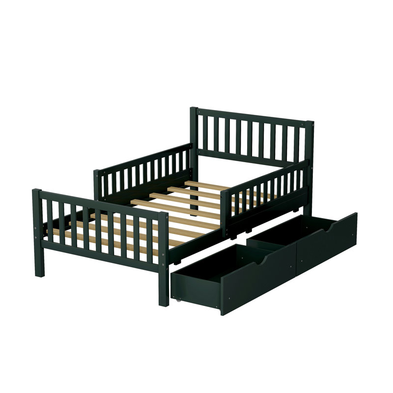 Lit plateforme luxueux en bois avec garde-corps latéraux doubles et deux tiroirs de rangement pratiques pour un confort ultime