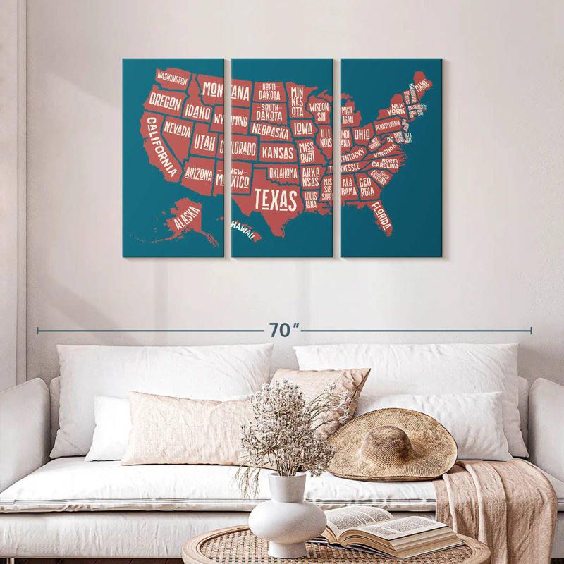 Carte des États américains d'Aliaz, H 28 po x l 45 po