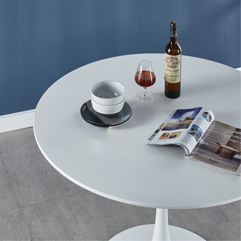 Table de salle à manger de 42,1 po de style Mid-Century pour 4 à 6 personnes avec plateau rond en MDF, table de salle à manger à piédestal, table basse de loisirs