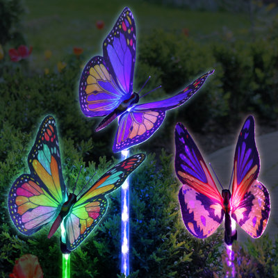 Fiber Optic Butterfly 3 Piece Garden Stake Set