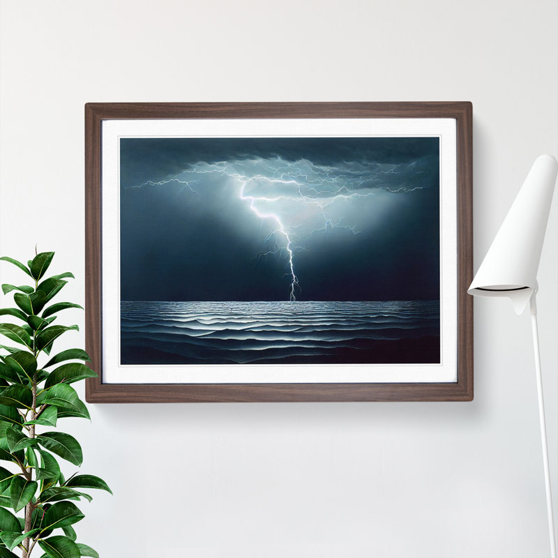 XH1022-3035X Electrifying Ocean Thunderstorm - Single Picture Frame Print, Walnut , 46cm H x 64cm W x 2cm D