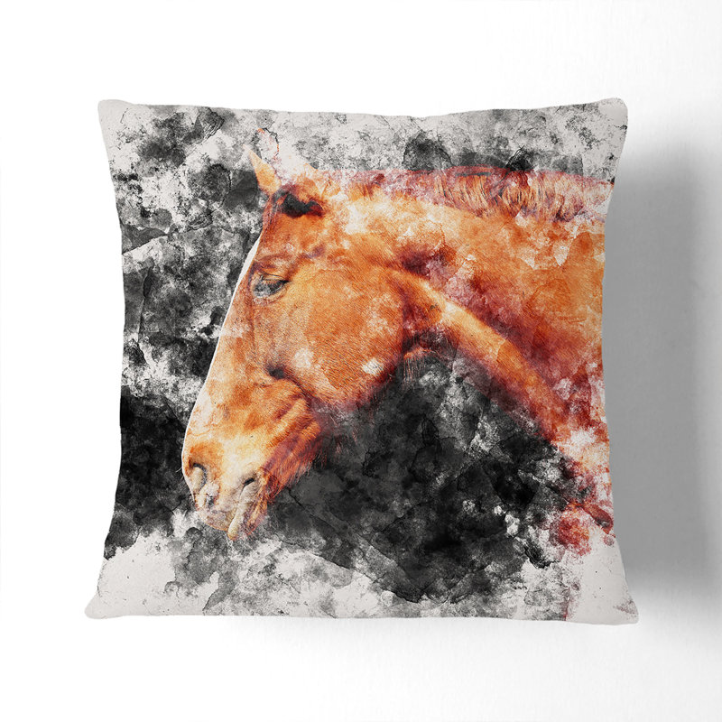 Chestnut Brown Horse Square Throw Cushion, 40cm H x 40cm W x 15cm D, White