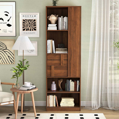 Tall Storage Cabinet with Drawers & Open Shelves, Freestanding Bookshelf Organizer for Bathroom, Bedroom, Living Room