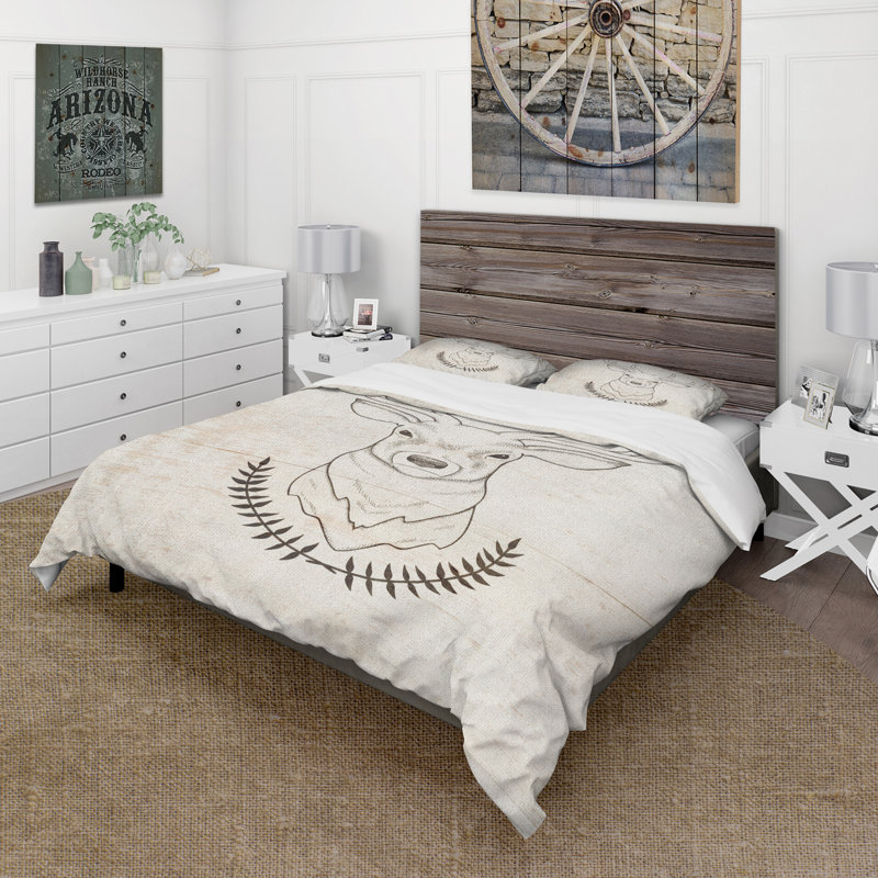 Deer Wild and Beautiful - Ensemble de housse de couette animaux - Microfibre de polyester, Blanc / Beige