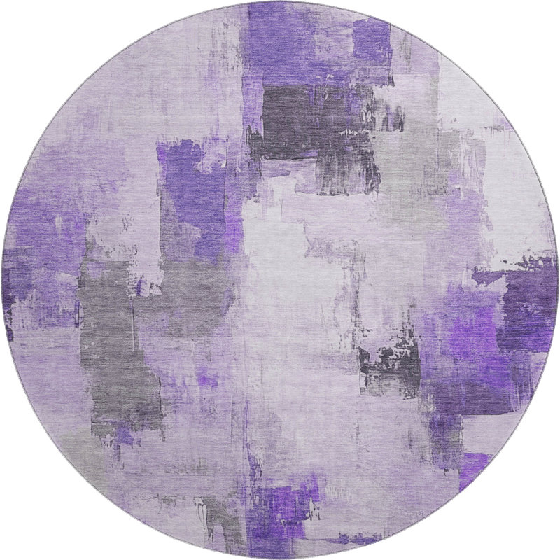 Premium Machine Washable Pinkston Abstract Rug, Round 8'