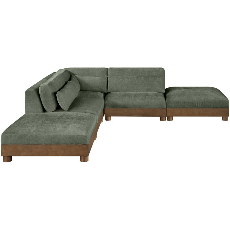 Canapé modulaire 5 pièces en tissu chenille 120 po Turin, Tissu chenille vert, Brun