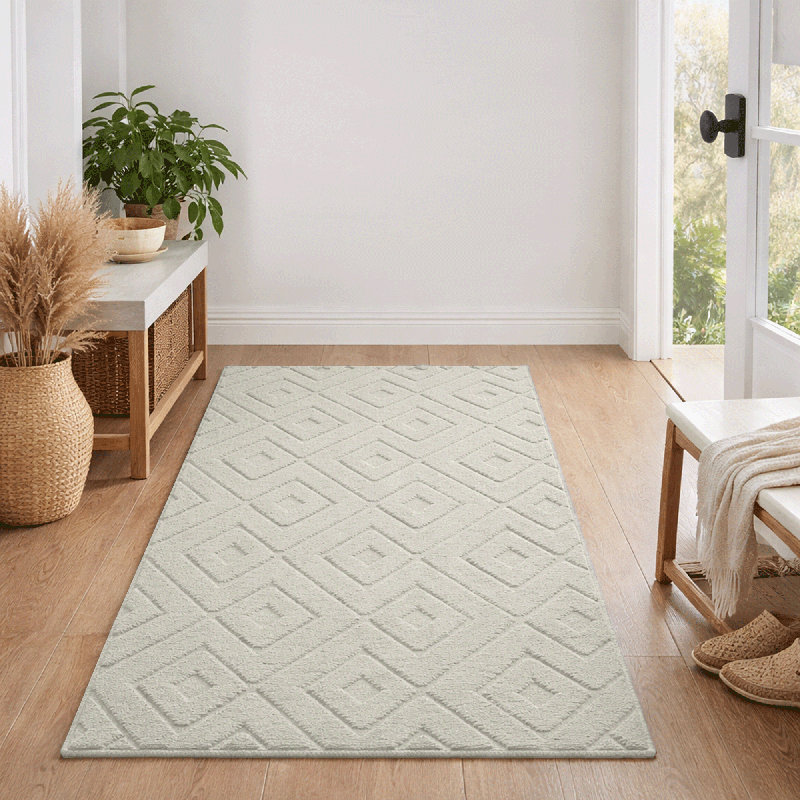 Luxury Hight Low Square Area Rug For Hallway Bedroom Children Room, Rectangle 160 x 230 cm, Cream