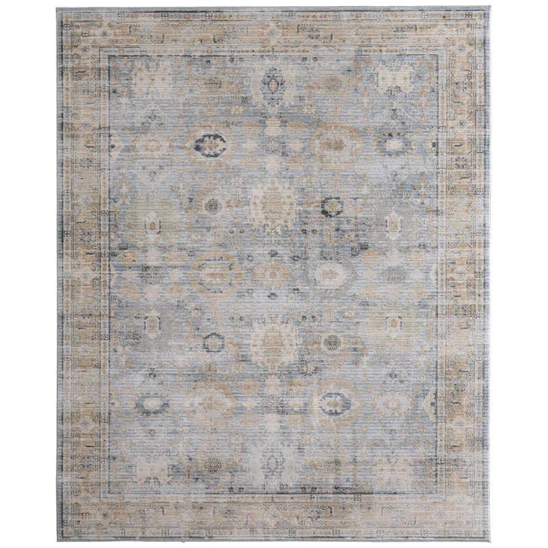 Tapis traditionnel bordé bleu Thara 10 pi 0 po x 12 pi 8 po, 10 pi x 12 pi 8 po