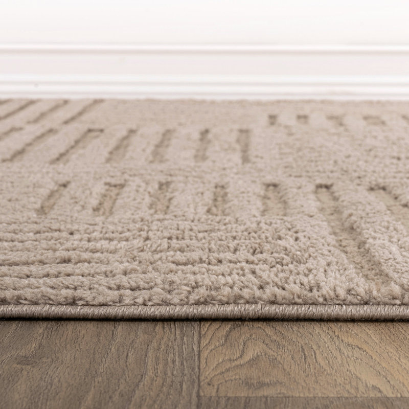 Tapis d'intérieur tissé à la machine, motif de tissage de panier, beige sable chaud, à poils longs et doux., Beige