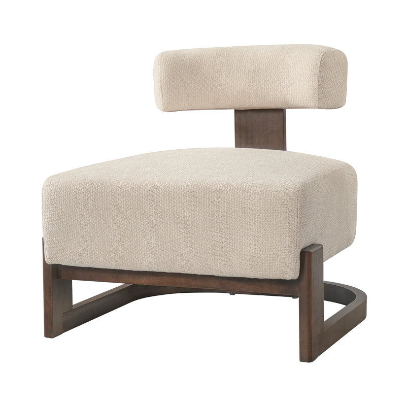 Fauteuil lounge Solven de style moderne du milieu du siècle, sans accoudoirs, avec piètement en bois courbé et coussin de dossier cylindrique, idéal pour le salon ou le coin lecture.