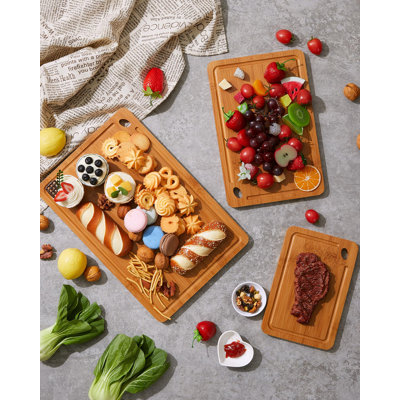 3-Piece Deep Carbonized Bamboo Cutting Board Set with Holder – Multi-Size Butcher Block, Chopping Boards