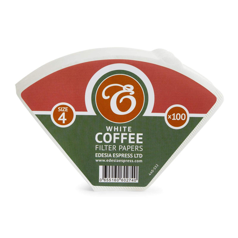 300 Size 4 Brown Unbleached Coffee Filter Paper Cones, White