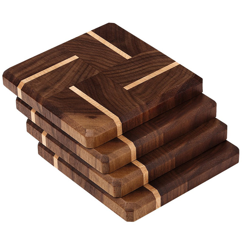 Walnut and Maple Wood Coasters End Grain with Base