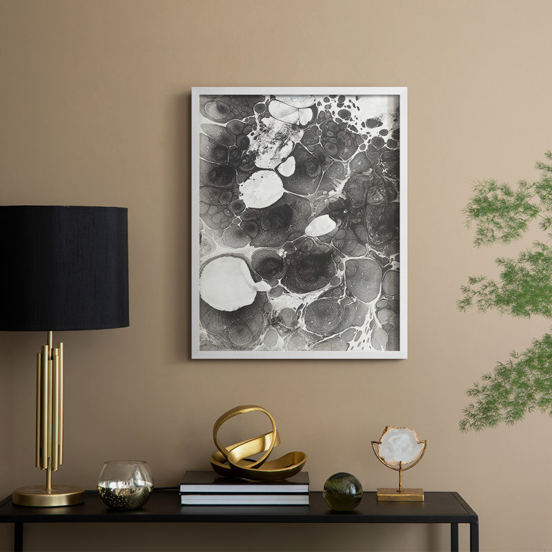 Marbling IV Framed Print - Solid Wood, 21" H x 17" W, White