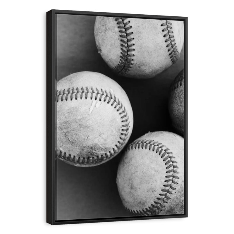 Monochrome Baseballs, 29" x 43", Floating Frame Black