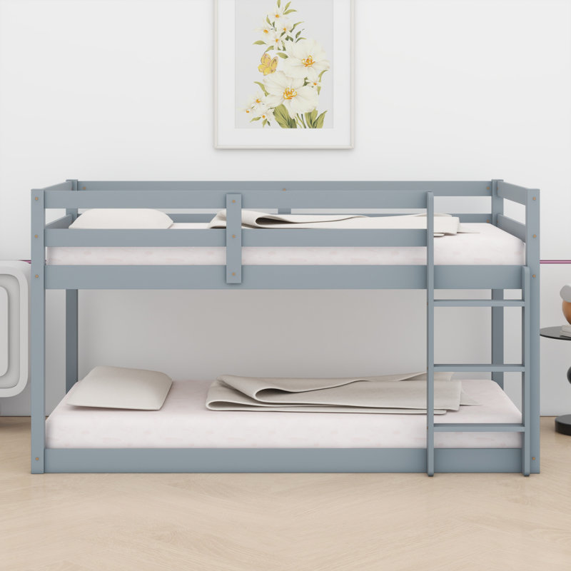 Floor Bunk Bed With Ladder, Gray