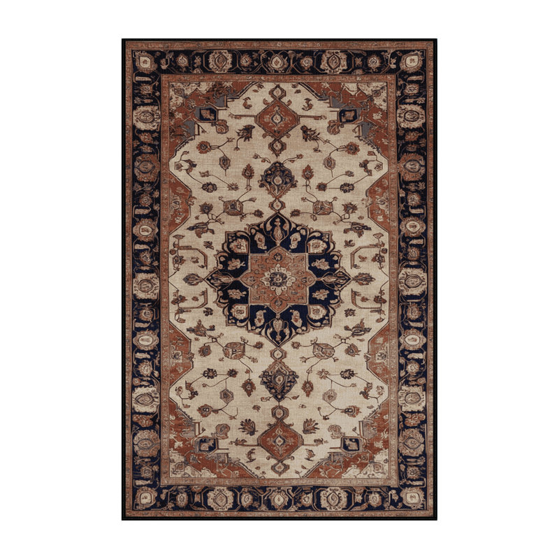 Machine Washable Persian Brown Area Rug, Rectangle 5' x 7'