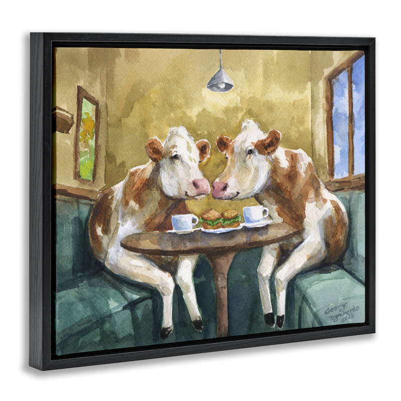 Cadre flottant Two Cows Cafe Brunch, design par George Dyachenko, H 25 po x l 31 po, Cadre flottant noir de jais