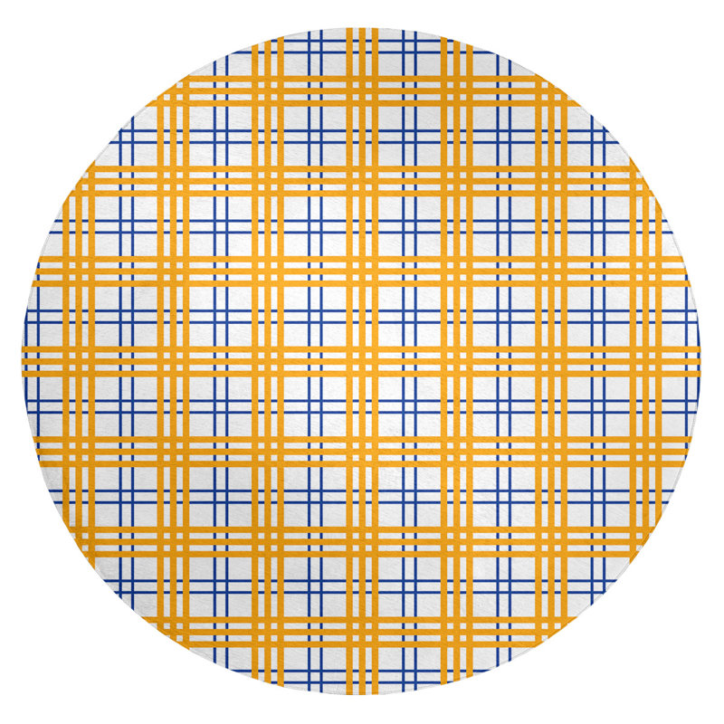 Tapis jaune / blanc à carreaux, Rond 5 pi