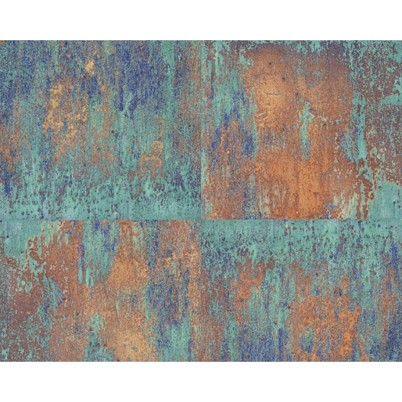 Rouleau de papier peint texturé L 21 pi, Bleu / bronze / brun / cuivre / turquoise métalli
