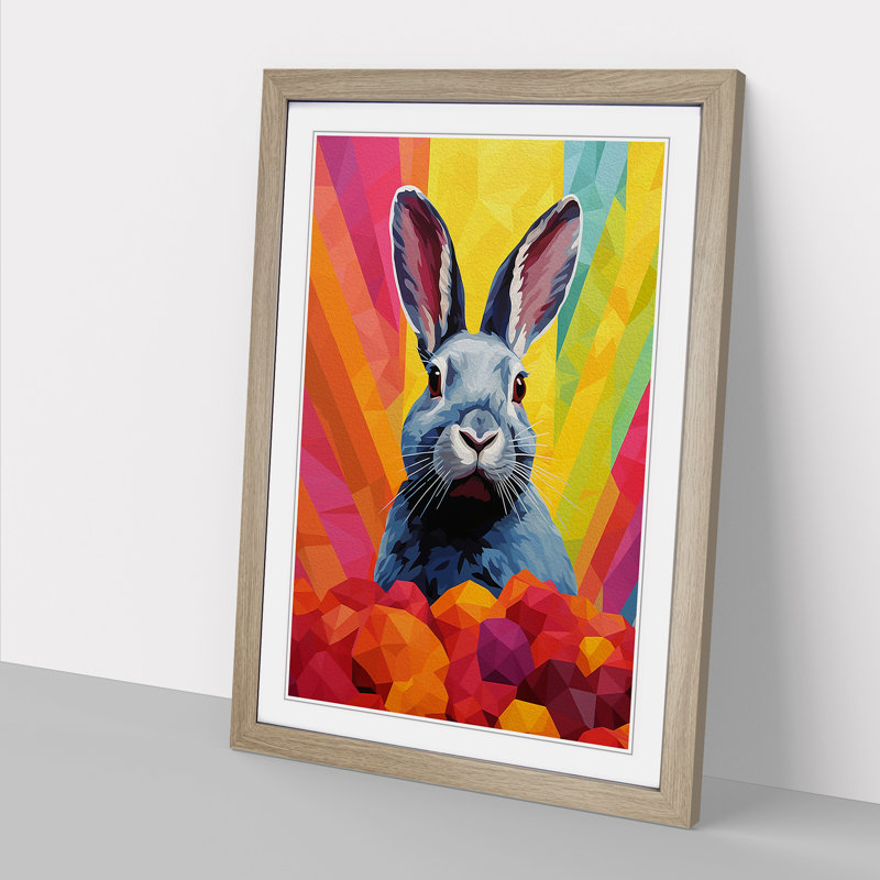 XYZ-FRM-V1223-5330 Rabbit Colour Field - Single Picture Frame Print on Wood, Oak, 64cm H x 46cm W x 2cm D