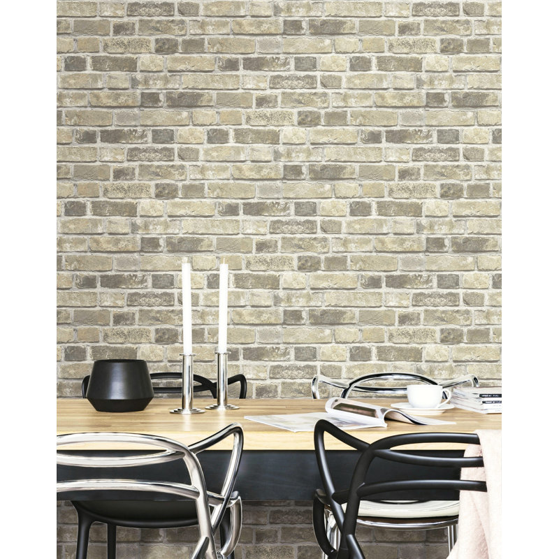 Bryanna Peel & Stick Brick Roll, Tan/Gray