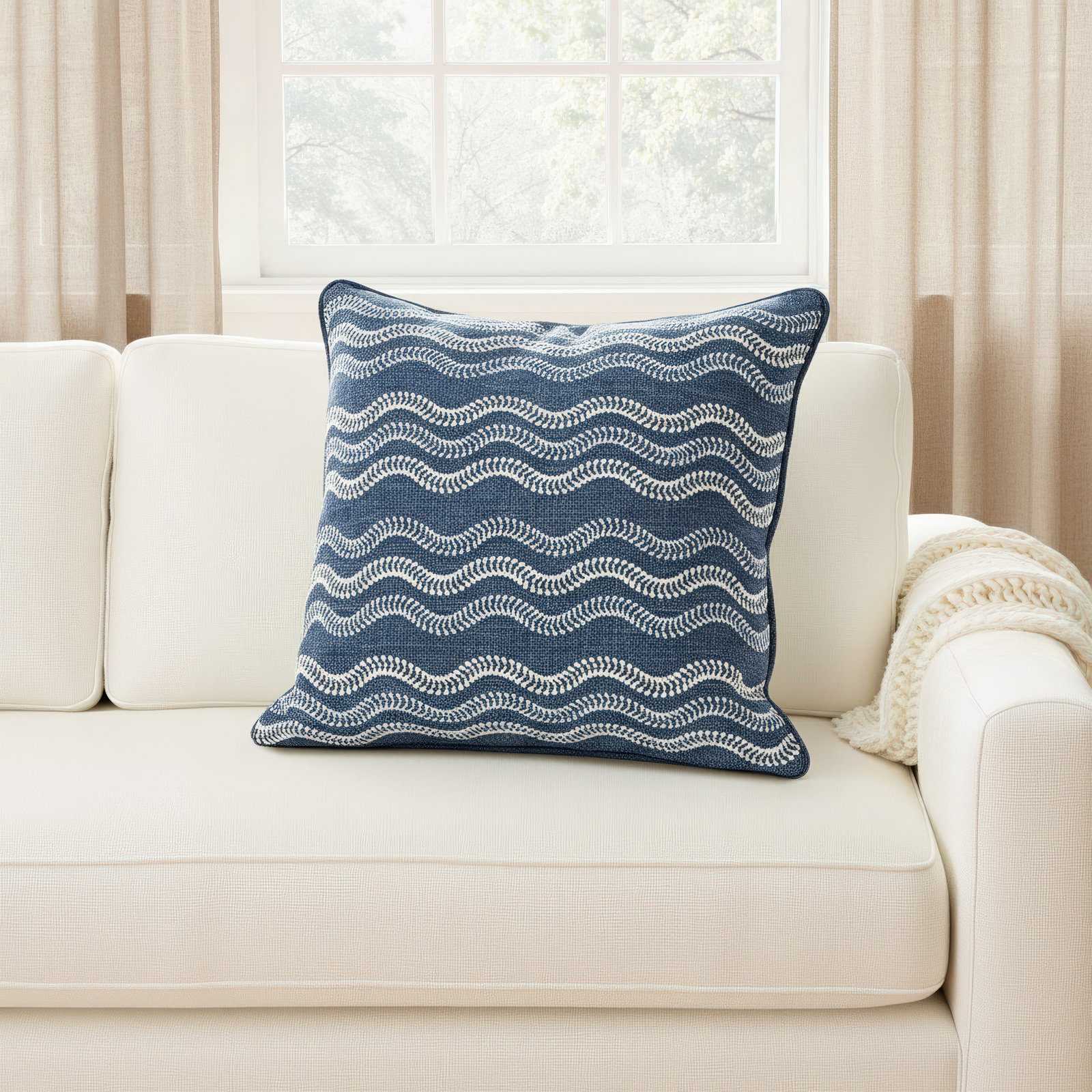 Scout Embroidered Indoor/Outdoor Pillow Cover, Navy