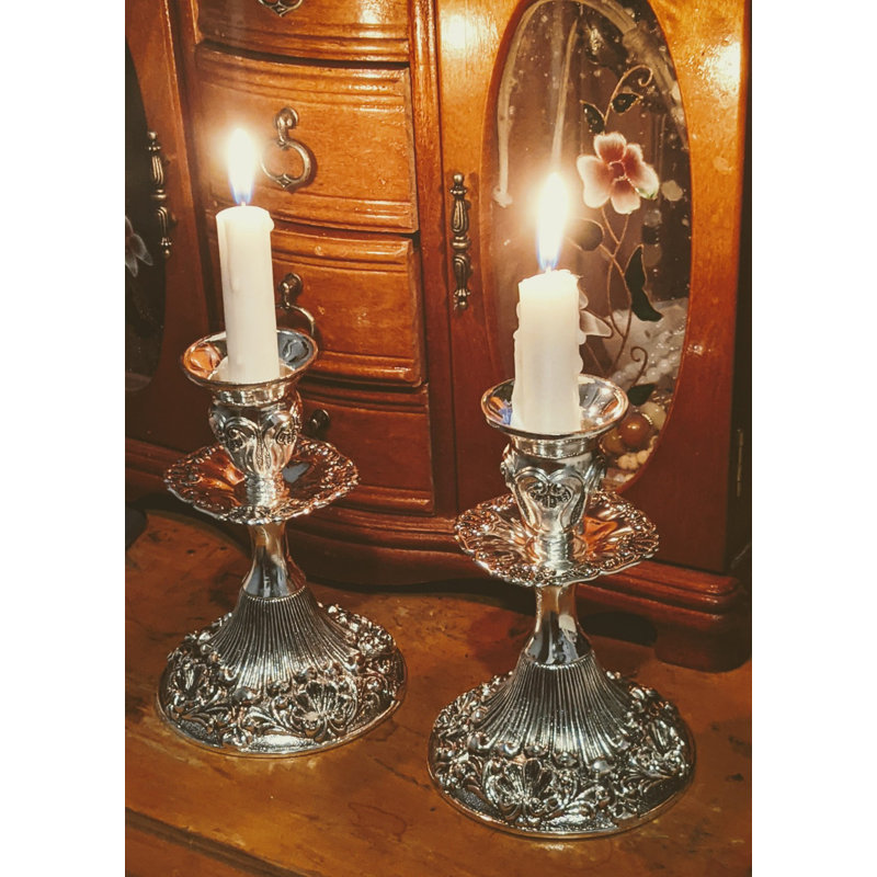 Silver Plated Candlesticks - 2 Pack Set - Pair Of 4 Inch Ornate Candle Holders With Round Base And Floral Design