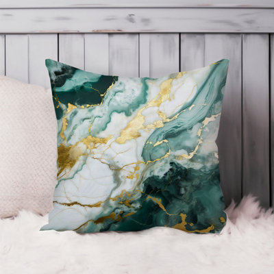 Abstract Emerald Green & Gold Geode Marble Crystals XIII Pillow Cover