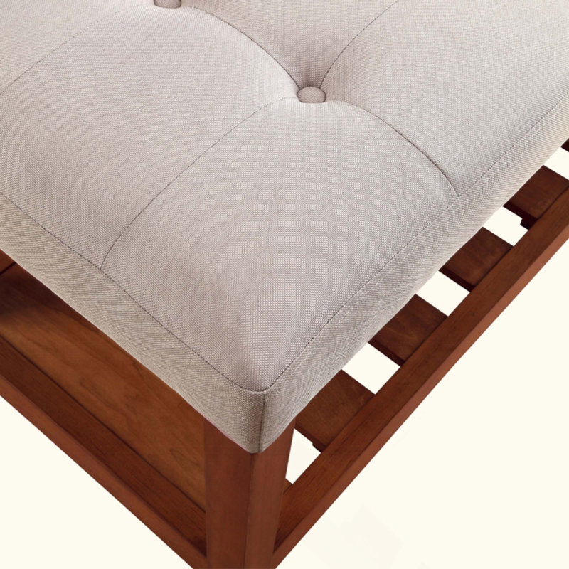 Charla Fabric & Oak Finish Bench, Gray