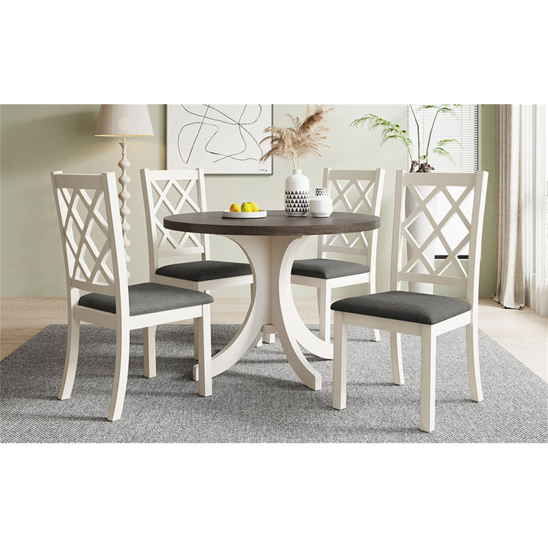 Ensemble de table de salle à manger 5 pièces Mid-Century, Gris / Blanc, Gris