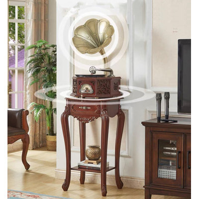 Gramophone traditionnel en bois sculpté à la main pour la décoration intérieure