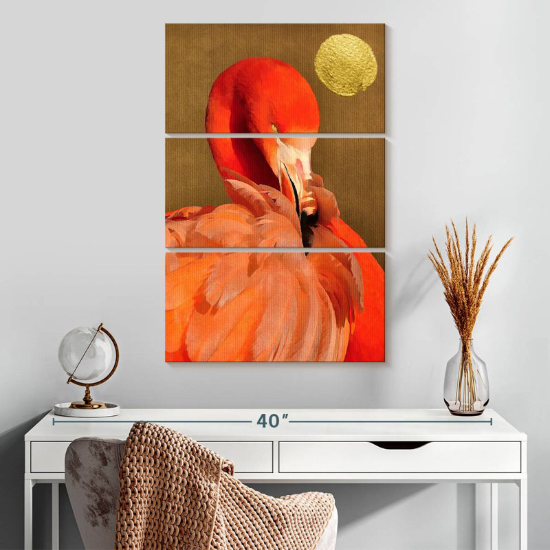 Brampt Flamingo With Golden Sun, 32" H x 20" W