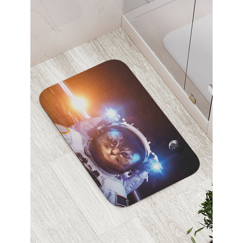 Space Cat Bath Mat with Anti-Slip Backing