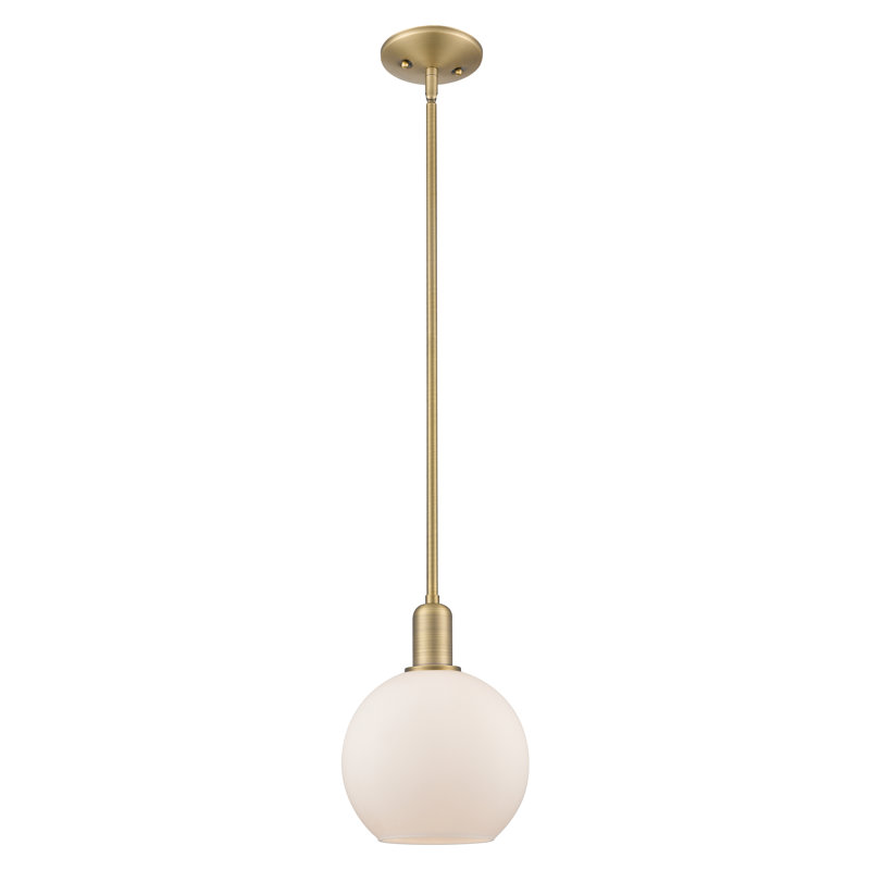 Mini-luminaire suspendu 1 lumière Arcadia - Athens, Laiton brossé, Blanc mat, H 7 po x l 8 po x P 8 po