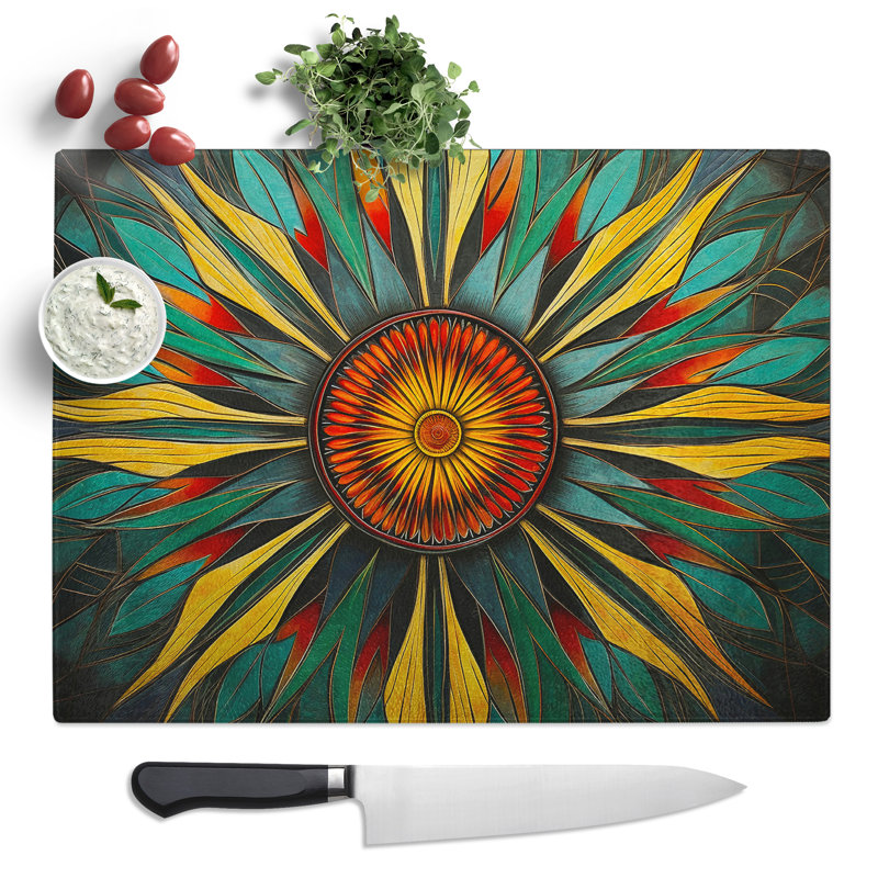 Mandala Flower Art Deco  Glass Chopping Board