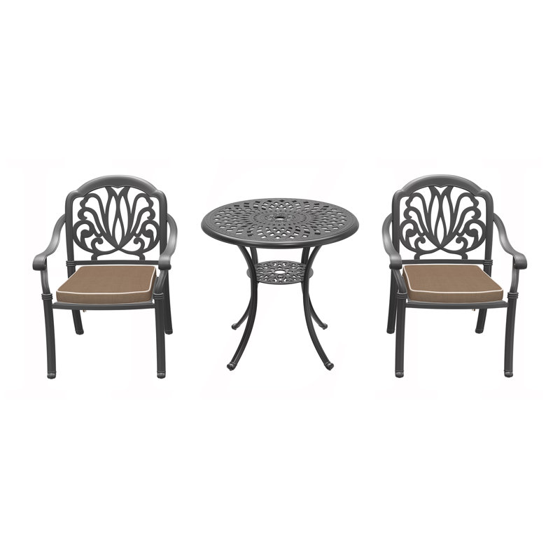 Ensemble de 3 meubles de patio en fonte d'aluminium avec coussins bruns