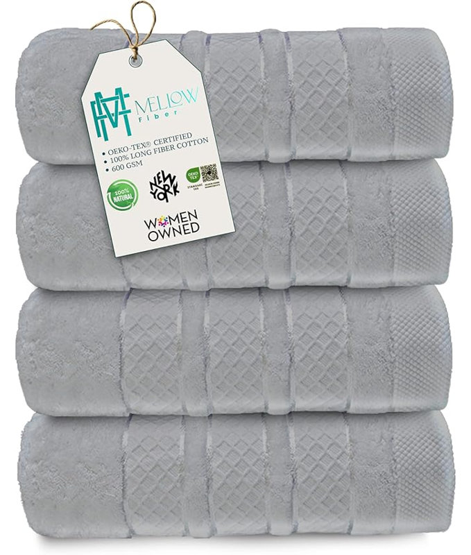 Ensemble de serviettes de bain de luxe 100% coton à longues fibres Meller, Gris