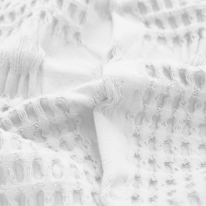 Couverture 100% coton à texture alvéolée Mai Waffle, Blanc, Jeté