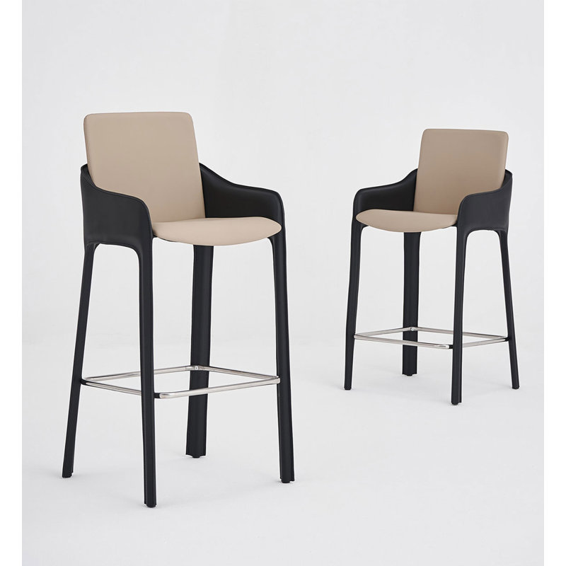 Modern And Simple Saddle Leather Armrest And Backrest Bar Stools