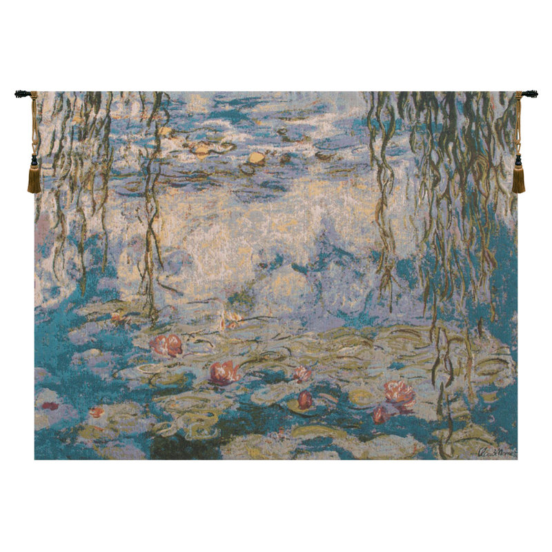 Water Lilies Blue Cotton Traditional Wall Tapestry