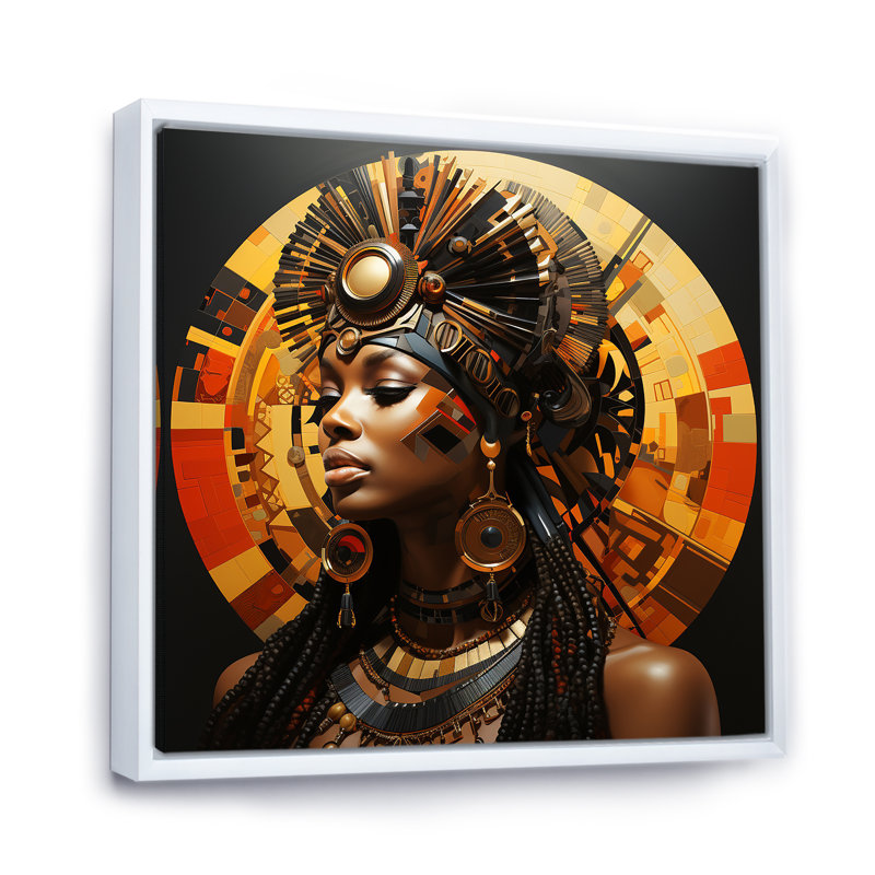 Élégance d'une femme tribale africaine - Masque africain, Cadre flottant blanc, H 36 po x l 36 po x P 1,5 po
