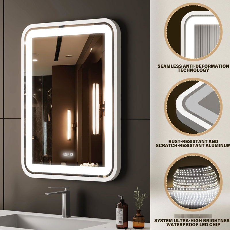 Led Bathroom Vanity Mirror, 36X28, Dimmable, Fog, Memory Function, 3 Colour Temperatures, Over Sink Wall Mounted Mirror With , Makeup
