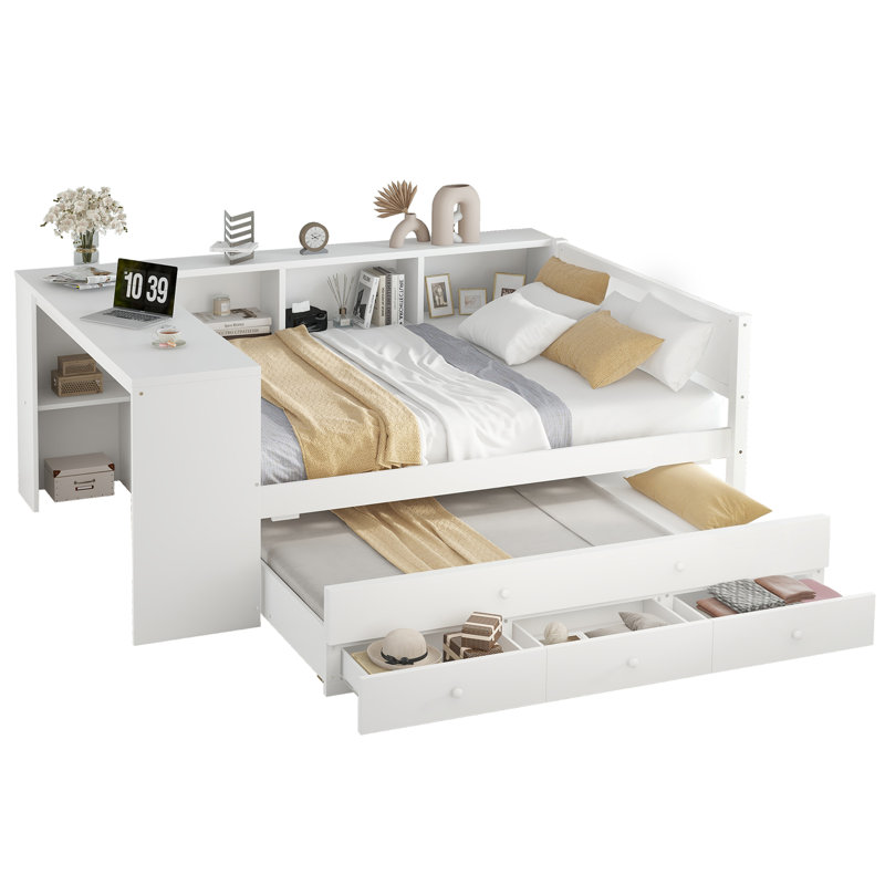 Lit de jour double avec couchette, Blanc