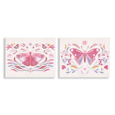 Ensemble de 2 plaques murales Boho Folk Butterflies, design par Kim Allen