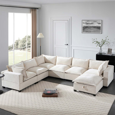 Canapé modulaire polyvalent et confortable avec repose-pieds mobile, matériaux de qualité supérieure pour des configurations de salon sans fin et de détente