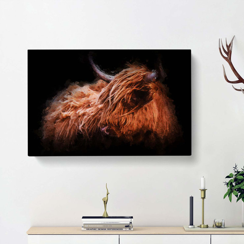 Highland Cow in the Shadows - Wrapped Canvas, 50cm H x 76cm W x 3cm D